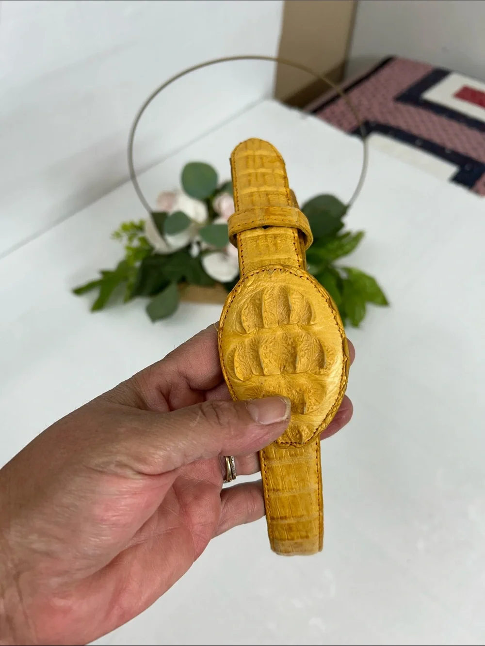 Kids Croc-Embossed Yellow Leather Belt Strap